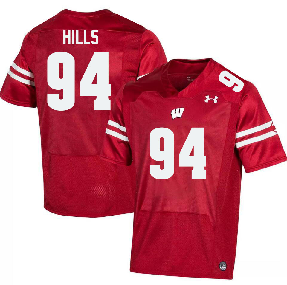 Men #94 Elijah Hills Wisconsin Badgers College Football Jerseys Stitched-Red